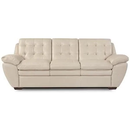 Tufted Taupe Leather Pillow Top Sofa